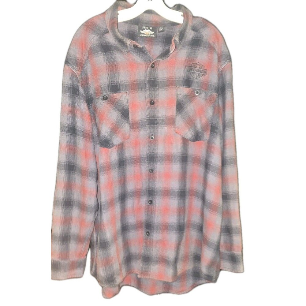 Harley-Davidson Shirt Mens 2XL Red Plaid Flannel Long Sleeve Button Front Biker